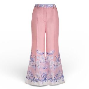 Zimmermann Silk Wide Leg Floral Border Pants Pink Blue Size 3